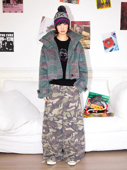 Embroidered plaid loose cotton jacket【s0000011128】