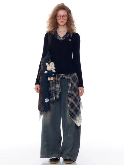 Fake two piece slim fit sweater【s0000011037】