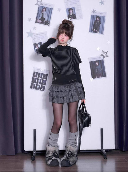 Striped fake two-piece long sleeve T-shirt【s0000011650】