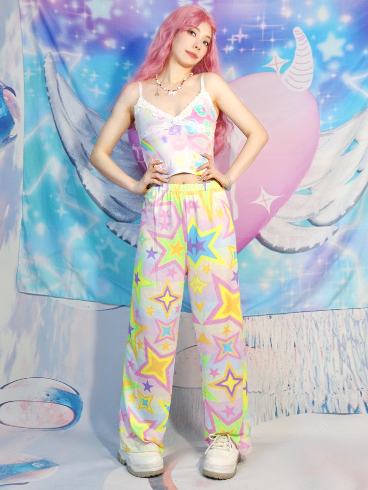 Star Print Wide Leg Loose Pants [s0000002522]