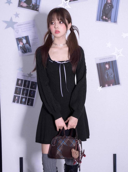 Sweet black sweater dress【s0000011091】