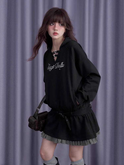 Casual Hooded Loose Sweatshirt Dress [S0000010695]