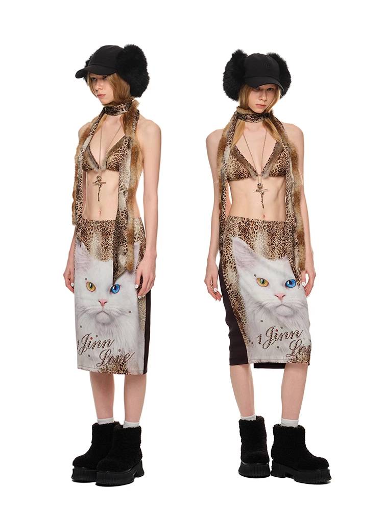 Low waist cat print skirt【s0000011406】