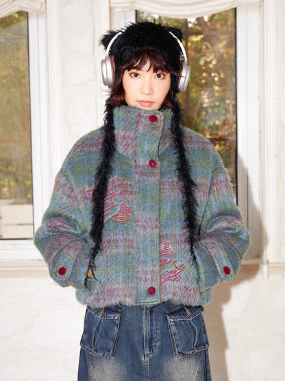 Embroidered plaid loose cotton jacket【s0000011128】