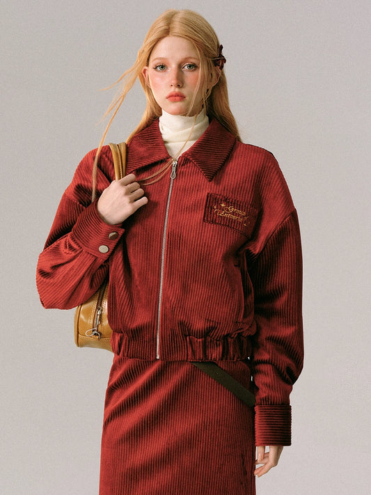 Velvet Jacket Half Skirt Two Piece Red Christmas Set【s0000005606】