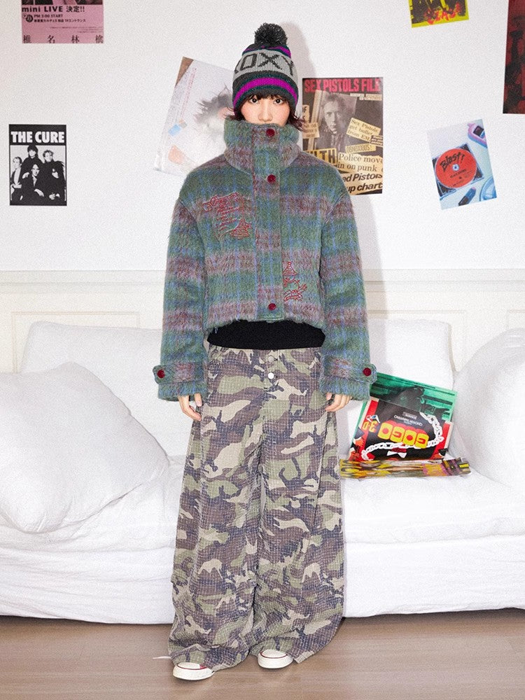 Embroidered plaid loose cotton jacket【s0000011128】