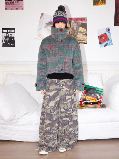 Embroidered plaid loose cotton jacket【s0000011128】