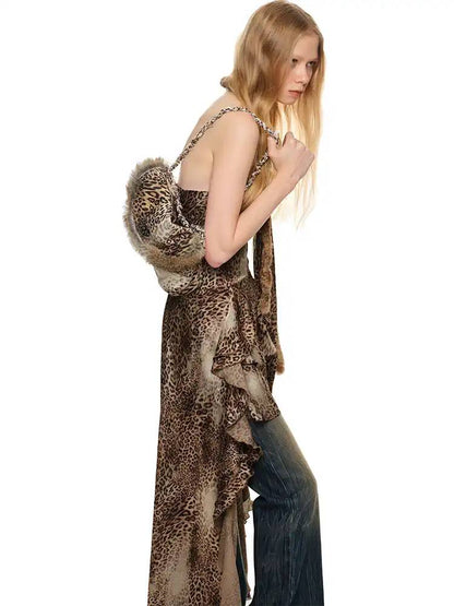 Leopard print chiffon tube top dress【s0000011401】
