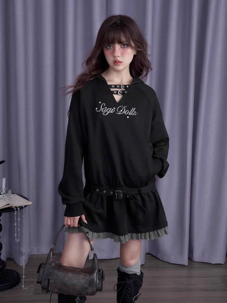 Casual Hooded Loose Sweatshirt Dress [S0000010695]