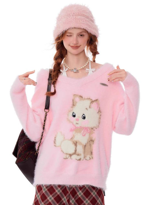 American retro V-neck sweater【s0000011041】