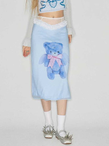 Bear print straight skirt【s0000010257】