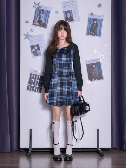 Plaid fake two-piece dress【s0000011655】