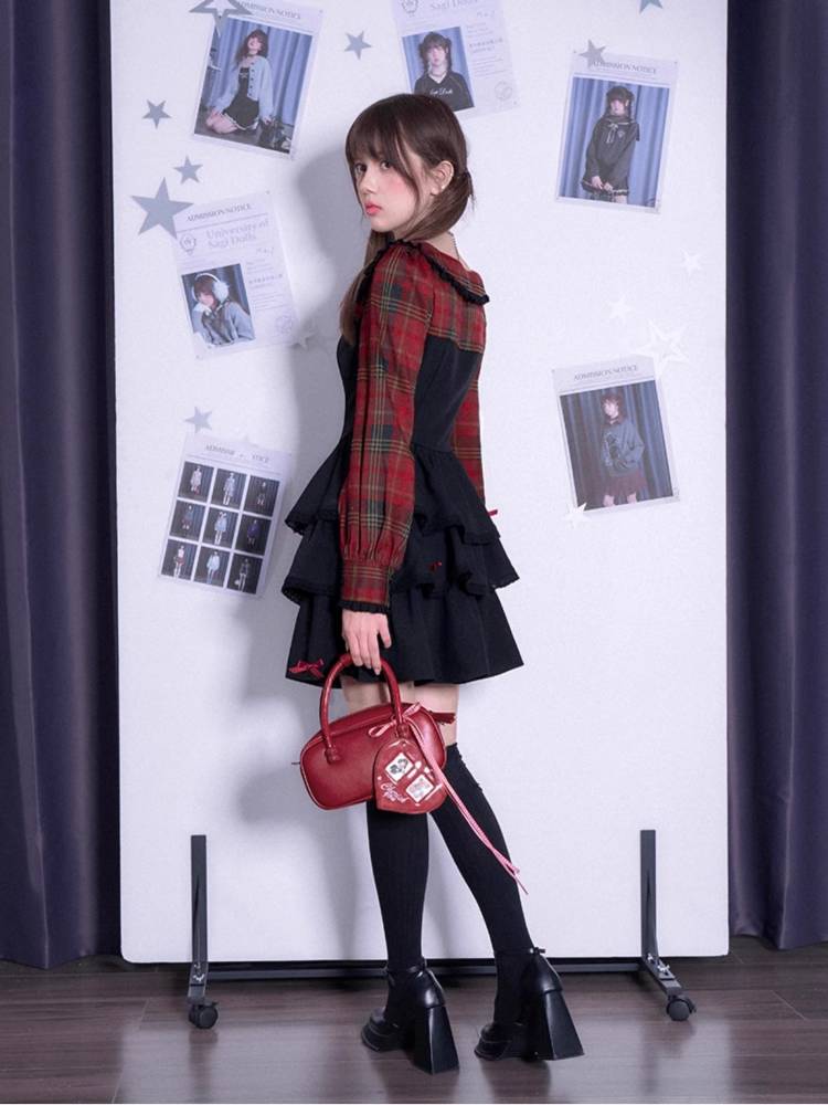 Plaid fake two piece cake dress【s0000011280】