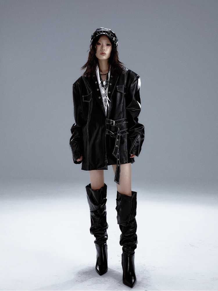 Dark punk leather jacket【s0000010301】