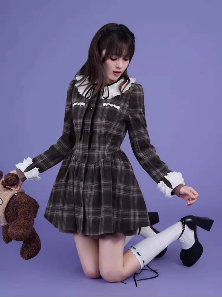 Lace collar long sleeve dress【s0000011656】