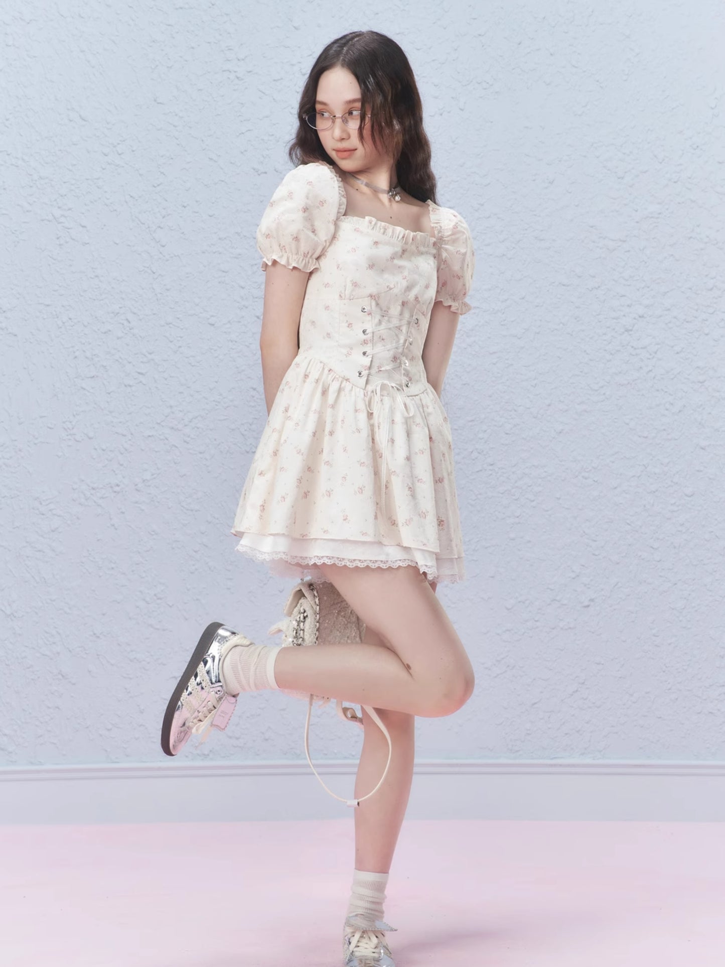 Retro floral short sleeve dress【s0000007419】