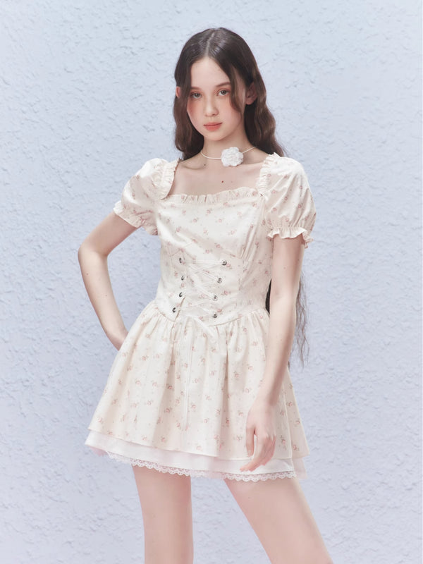 Retro floral short sleeve dress【s0000007419】