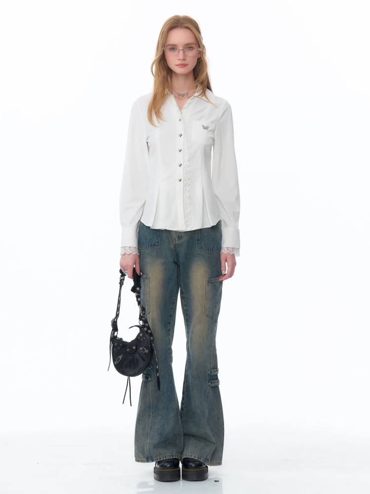 Slim lace long sleeve shirt【s0000011081】