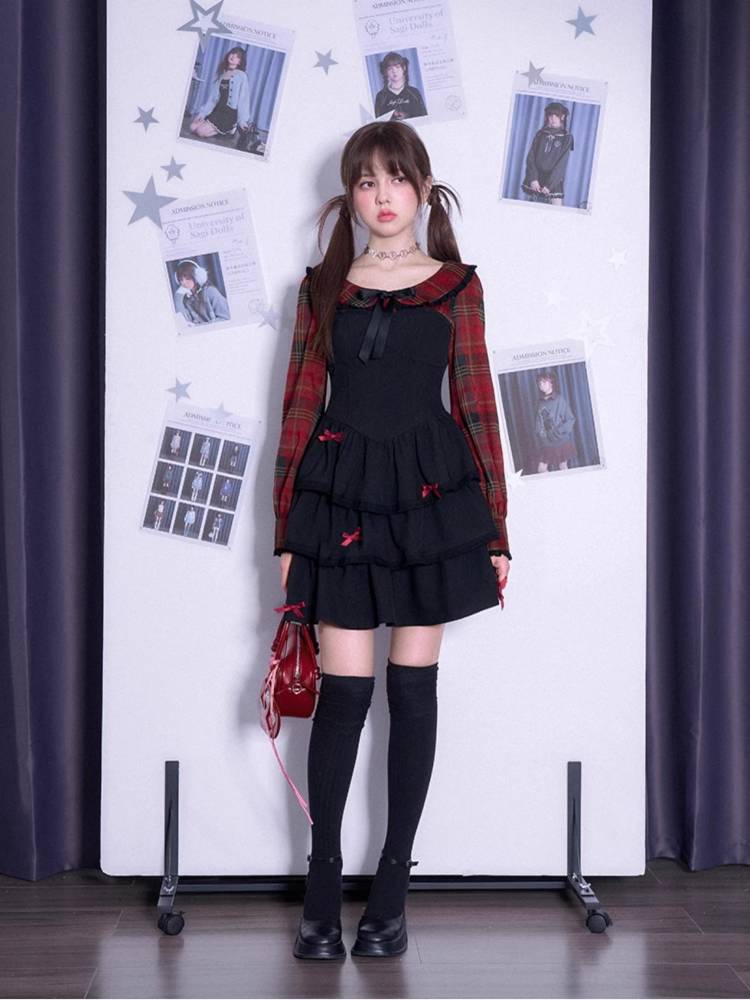 Plaid fake two piece cake dress【s0000011280】