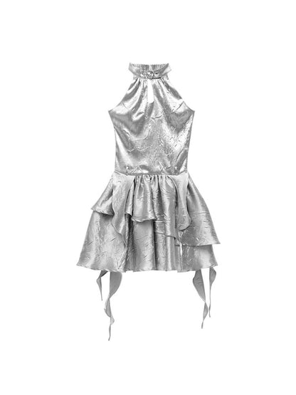 AI Girl Silver Halter Neck Dress【s0000002507】