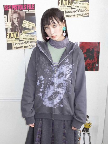 Kitten Print Hooded Sweatshirt [S0000010716]