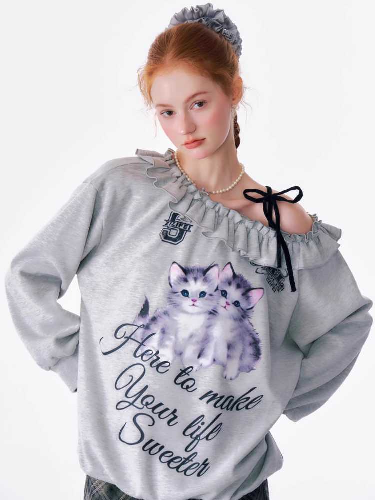 Cat Print Sweatshirt [S0000010166]