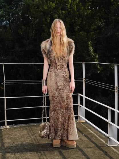 Leopard print V-neck suspender dress【s0000011400】