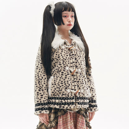 Y2K Sweet Cool Spice Girl Cute Leopard Coat Niche Design Girl Plush Coat [s0000004274]