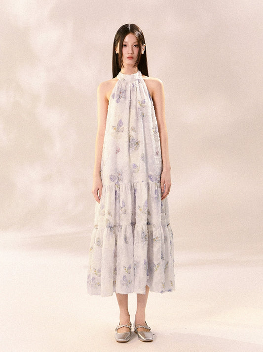 Halter neck sleeveless floral dress【s0000008413】