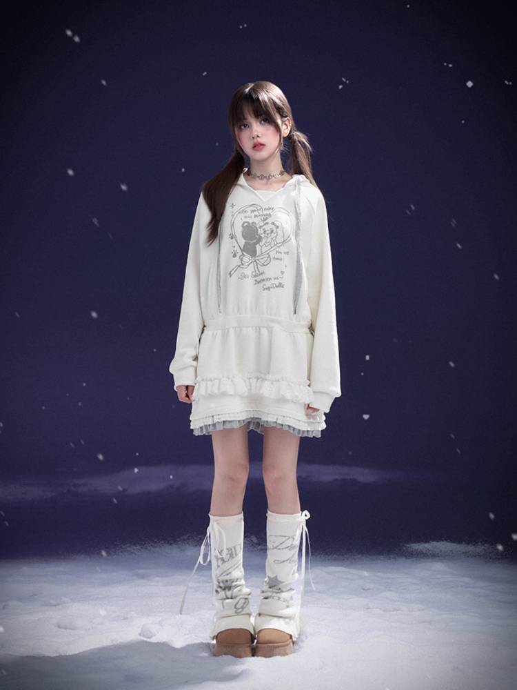 Printed casual hooded loose sweater dress【s0000011089】