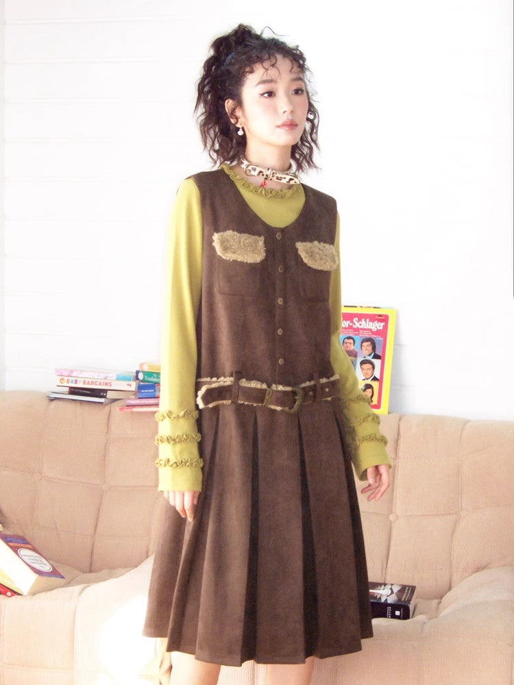 Belted suede skirt【s0000010358】