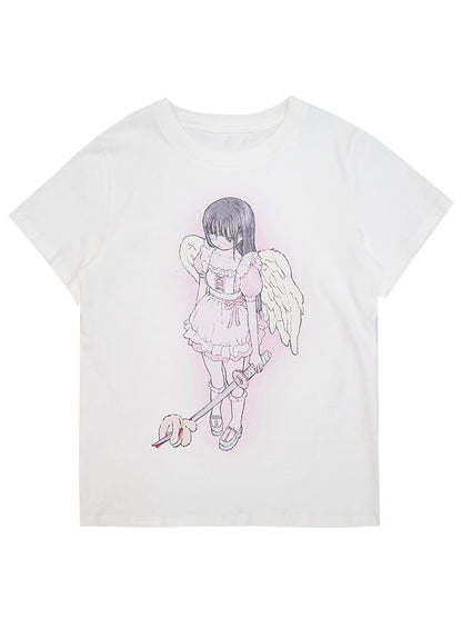 Angel print loose T-shirt【s0000002181】