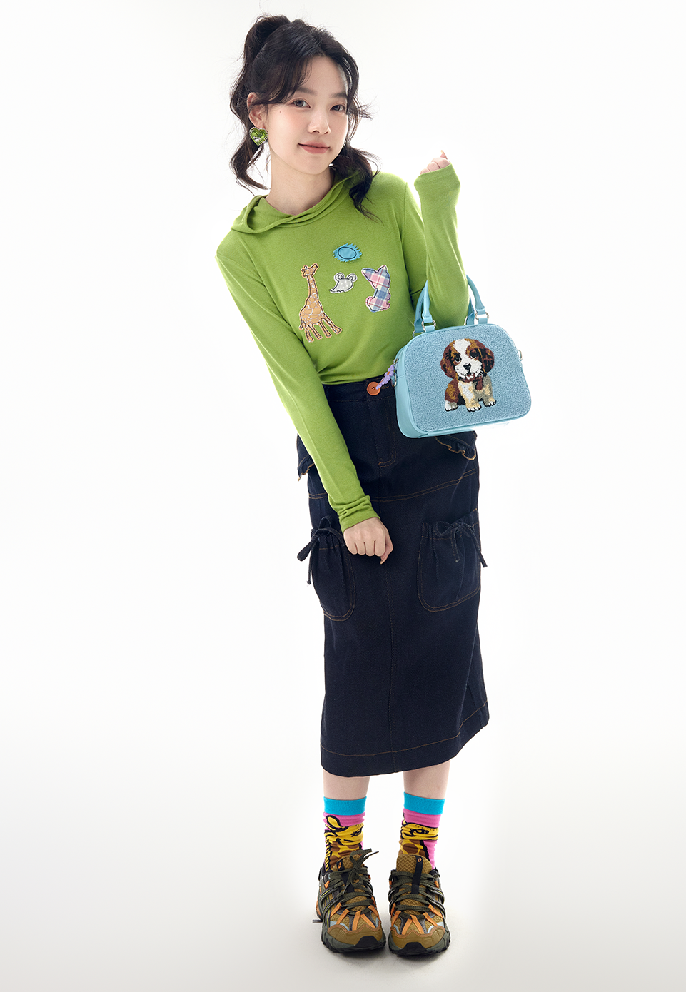 Ruffled Lace Denim Multi Pocket Midi Skirt【s0000011744】