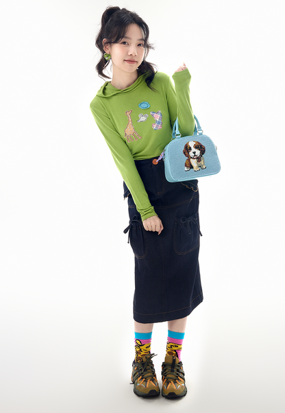 Ruffled Lace Denim Multi Pocket Midi Skirt【s0000011744】