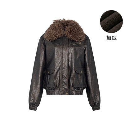 Detachable fur faux leather jacket【s0000004083】