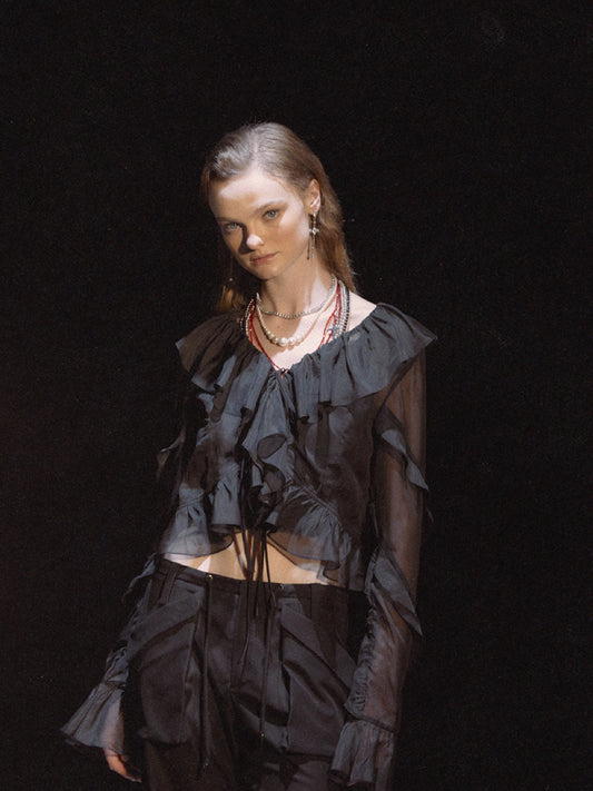 Frilly v-Neck Kar Jigan [S0000007436]