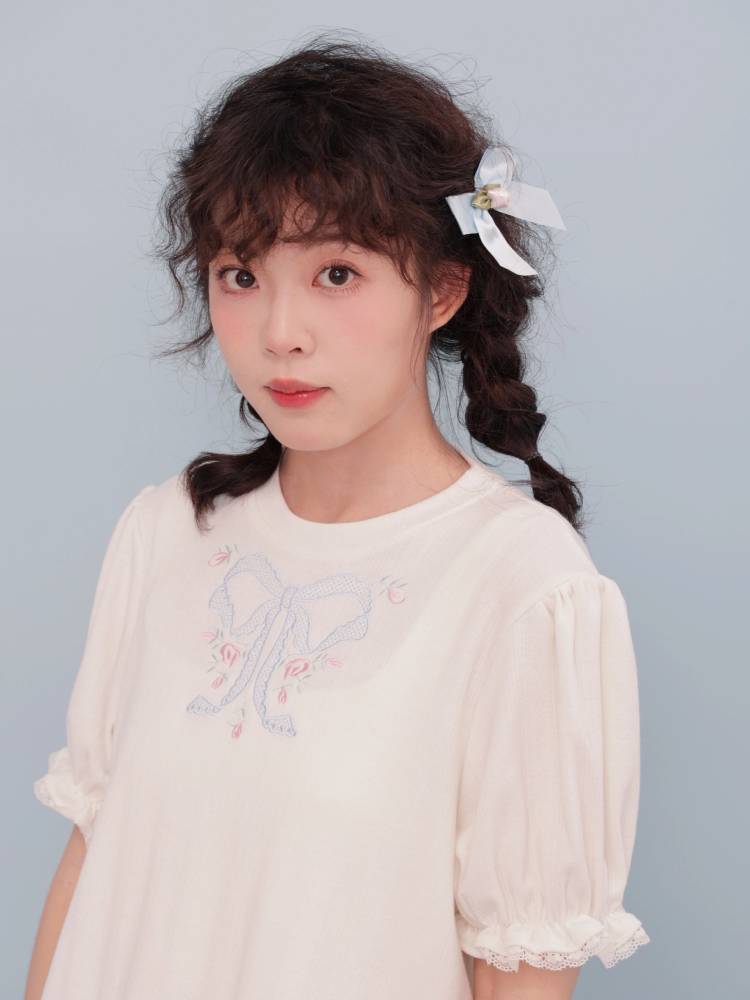 Embroidered Puff Sleeve T-Shirt [S0000009500]