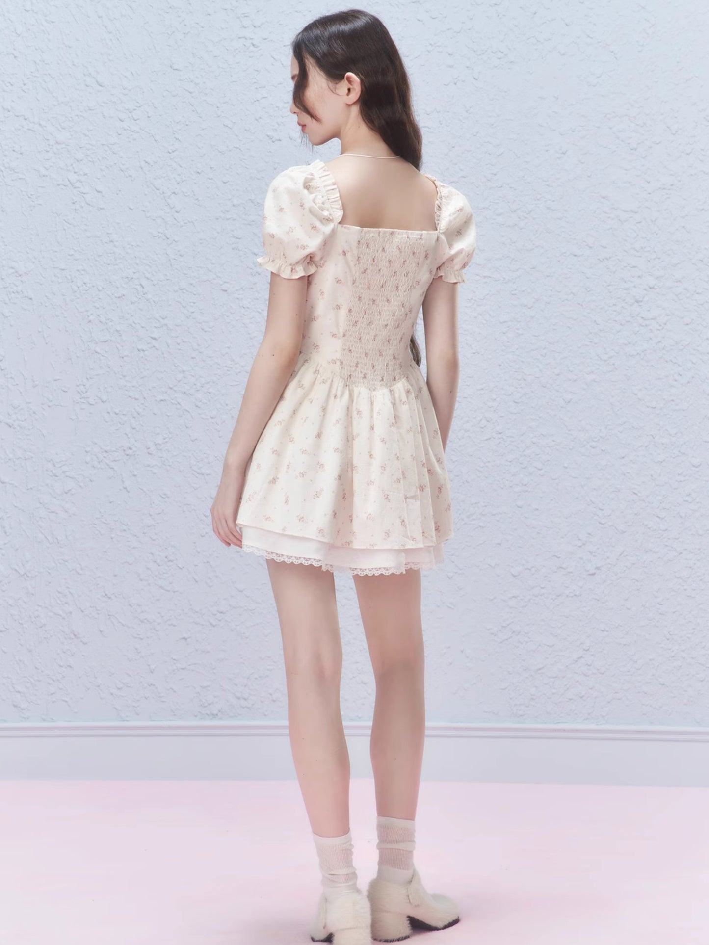 Retro floral short sleeve dress【s0000007419】