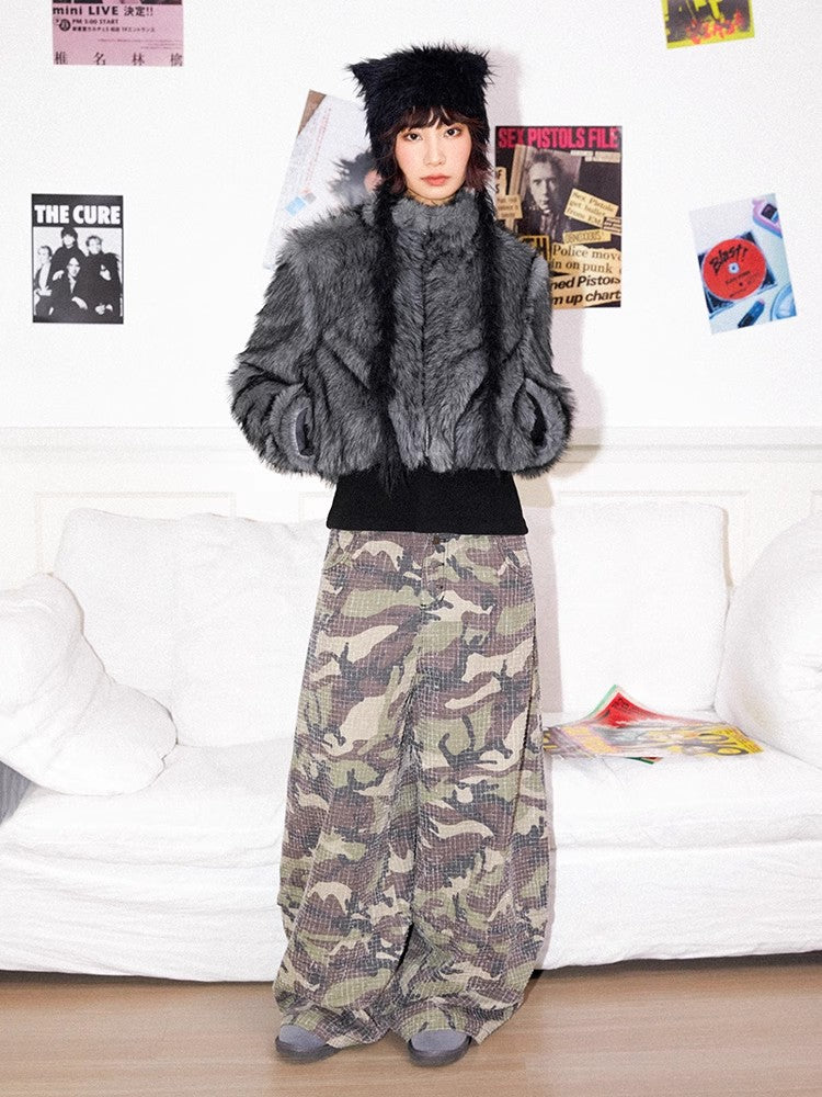 Retro-style distressed camouflage pants【s0000011545】