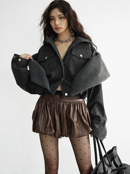 PU Leather Short Skirt Pants [S0000010911]