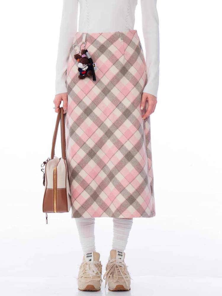 High waist slim check skirt【s0000011036】
