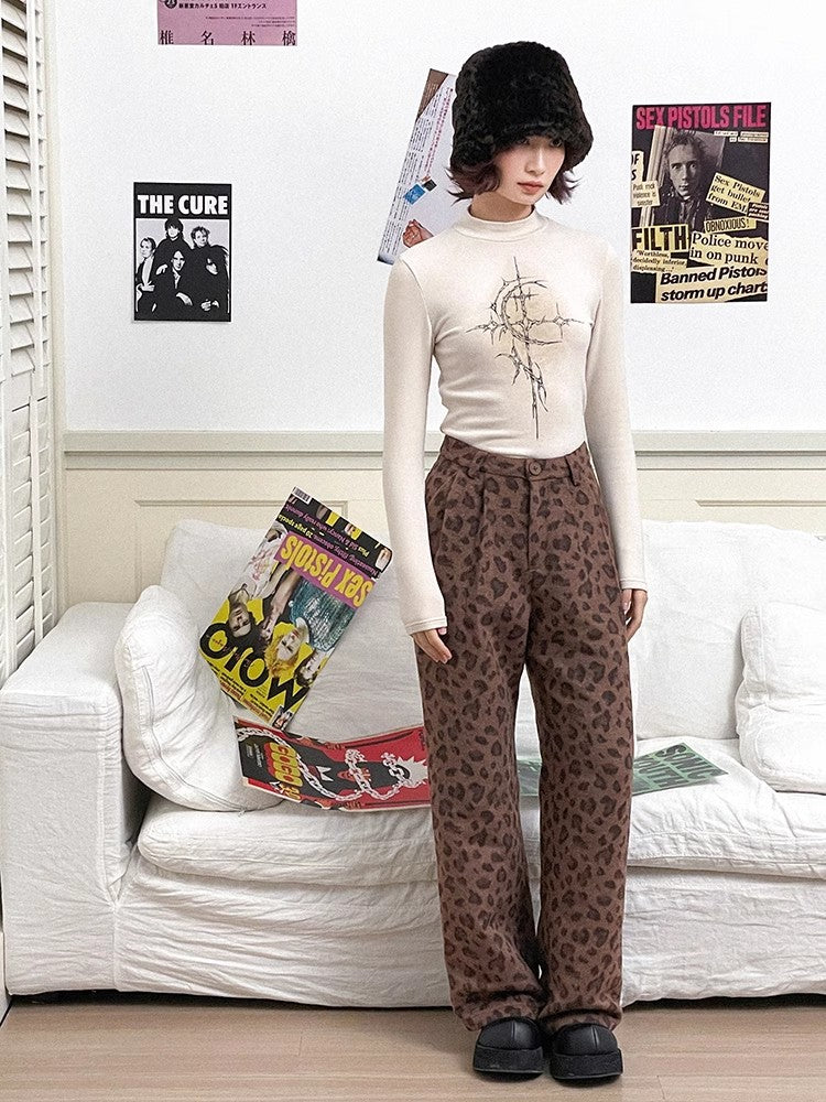 Leopard print wool casual pants【s0000011309】