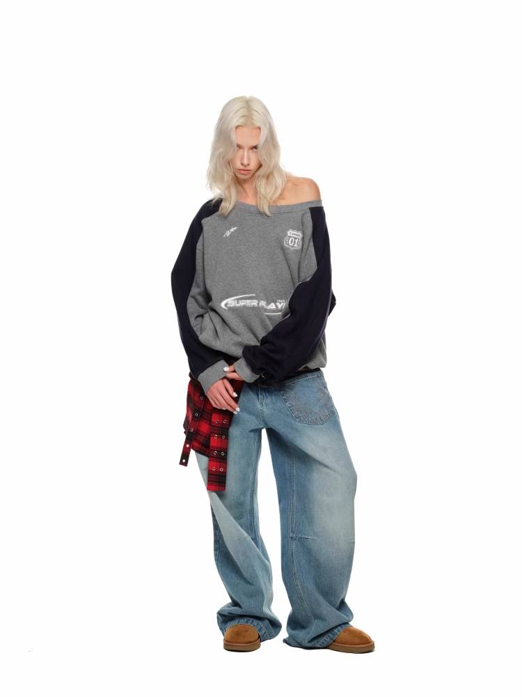 Off-the-shoulder jersey sweatshirt【s0000011412】