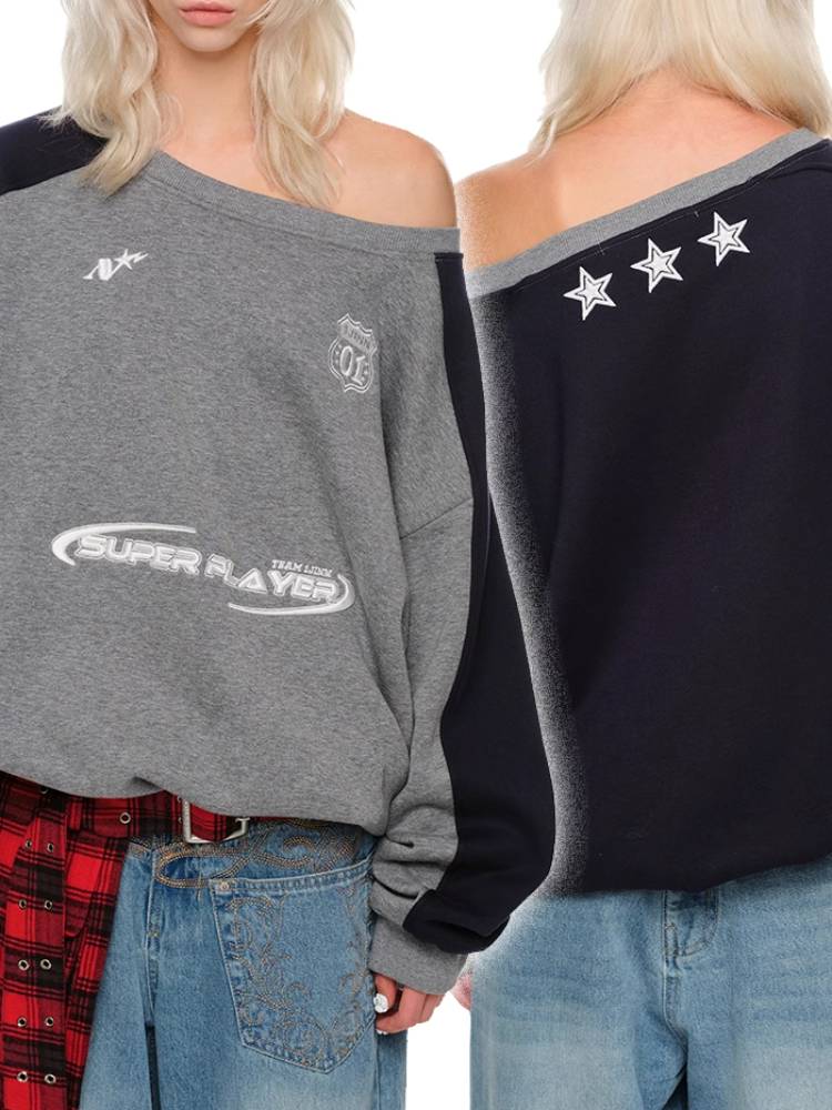 Off-the-shoulder jersey sweatshirt【s0000011412】