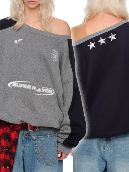 Off-the-shoulder jersey sweatshirt【s0000011412】