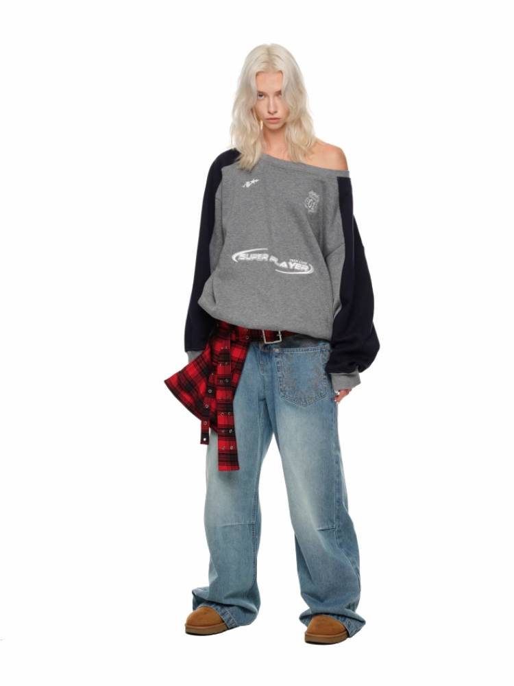 Off-the-shoulder jersey sweatshirt【s0000011412】