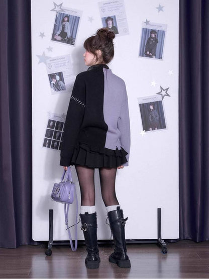 Black and purple loose sweater【s0000011298】