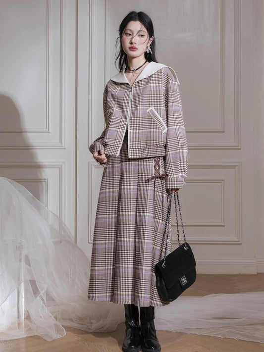 Milk brown jacket + skirt【s0000007220】