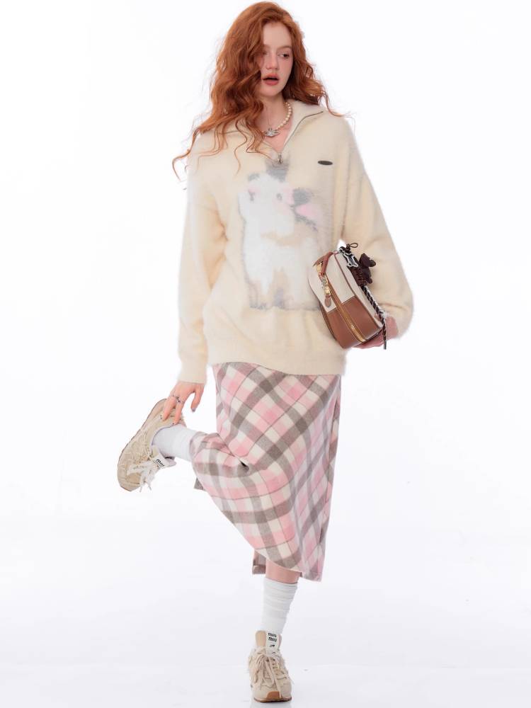 High waist slim check skirt【s0000011036】