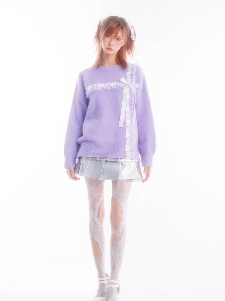 Purple sweater girls knit top【s0000005652】